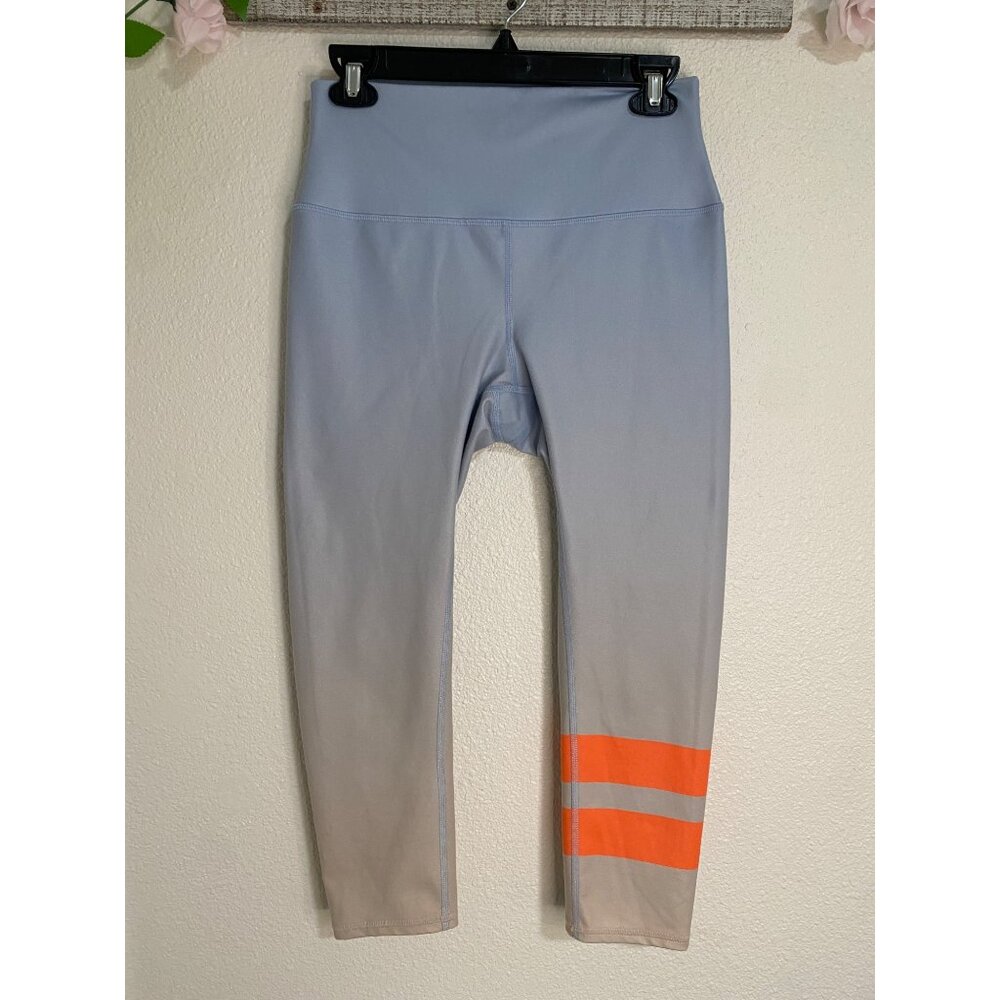 ALO Yoga Lavender Ombre Capris with Neon Orange Stripes
